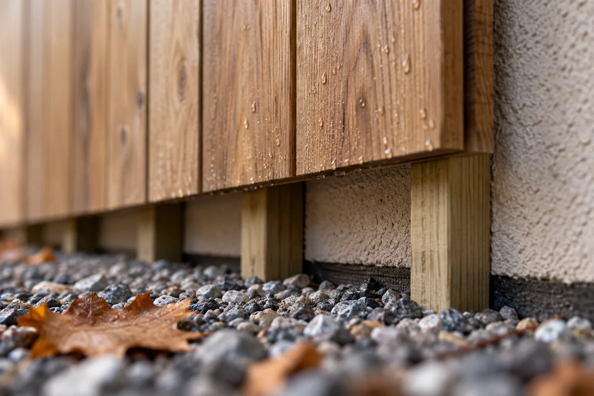 Gros plan sur la lame d'air ventilée derrière un bardage bois vertical