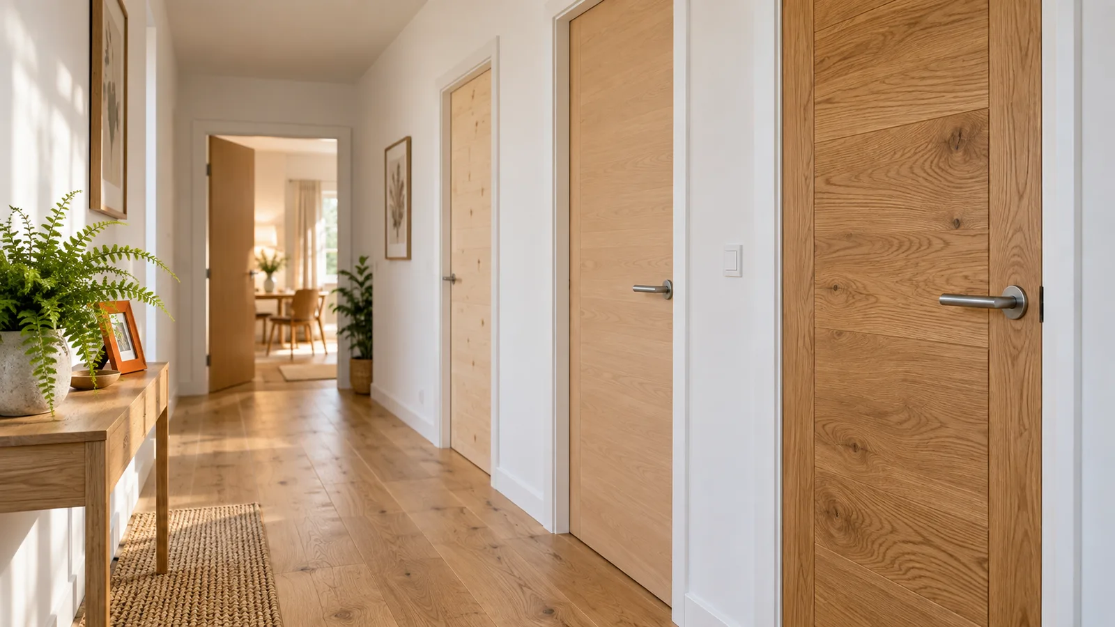 Trois portes intérieures en bois d'essences différentes en enfilade